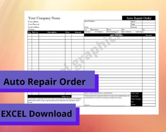 Auto Repair Order Form template / Auto Repair Service Form / Printable Editable Instant Download / Auto Shop Invoice / Excel