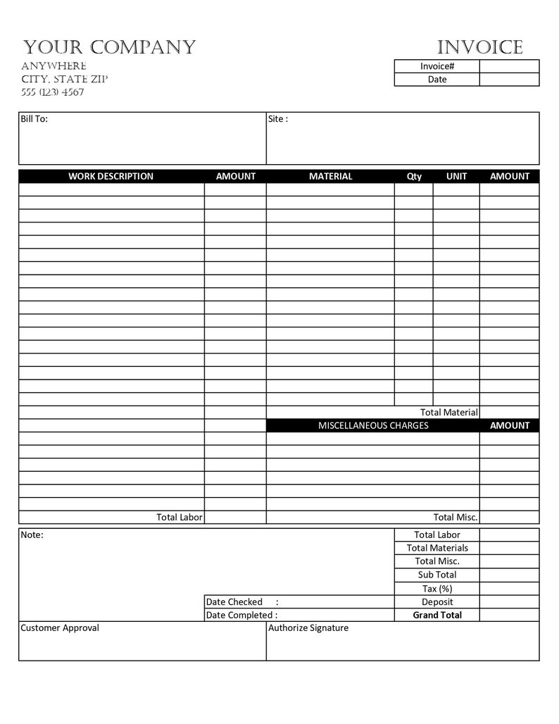 invoice for contractor template printable invoice