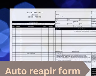 Auto Repair Form template / Auto Repair Service Form / Printable Editable Instant Download / Auto Shop Invoice / Excel
