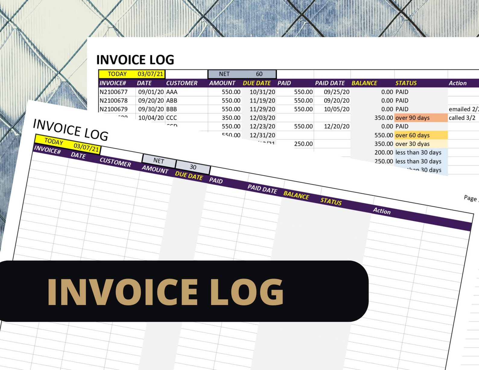 Invoice Log in Excel/ Invoice Tracker / Auto Calculate / Etsy