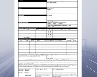 Modèle de connaissement / Imprimable / Modèle de formulaire commercial / Téléchargement numérique BOL / Formulaire BL modifiable / Excel