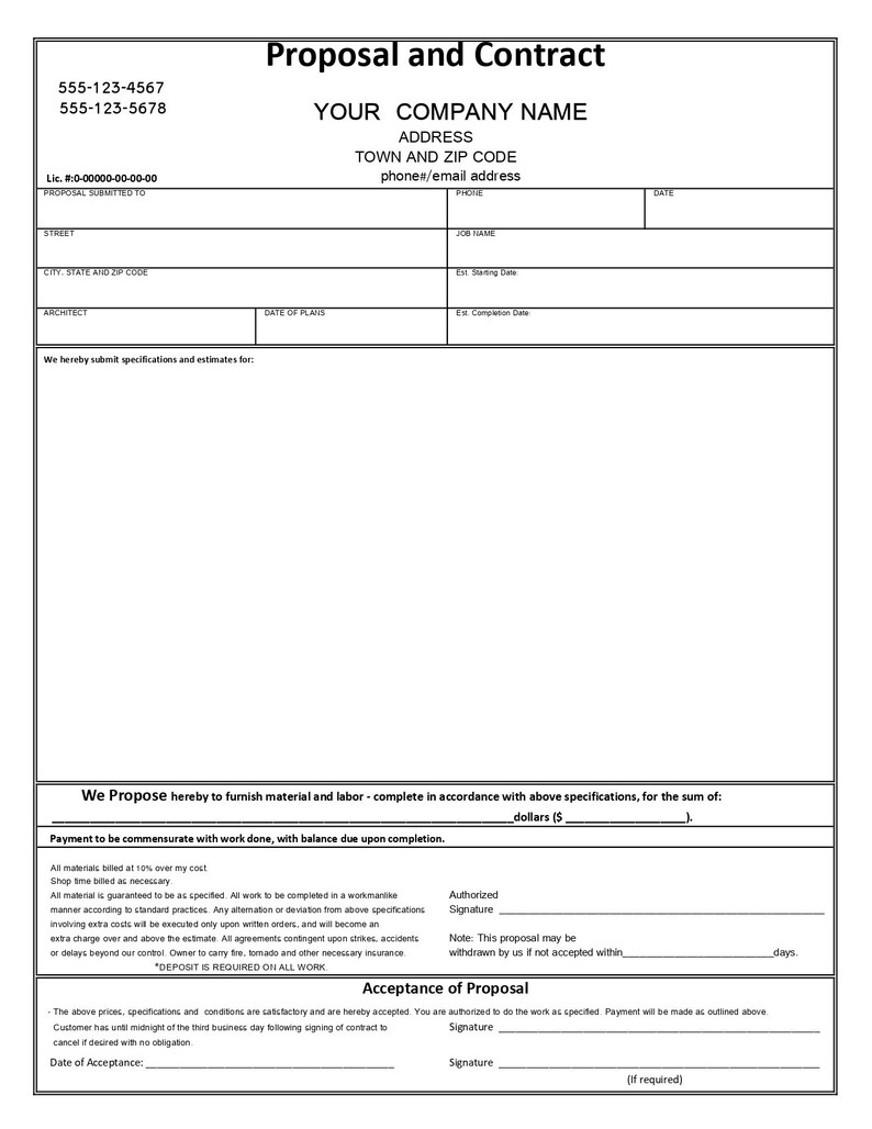 Custom Proposal & Contract Form / Printable Business Form Template