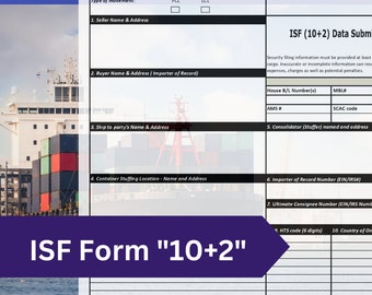 Modello di modulo di riempimento ISF / Stampabile / Modello di modulo commerciale / Download digitale ISF "10+2" / Compilazione di sicurezza dell'importatore / Excel