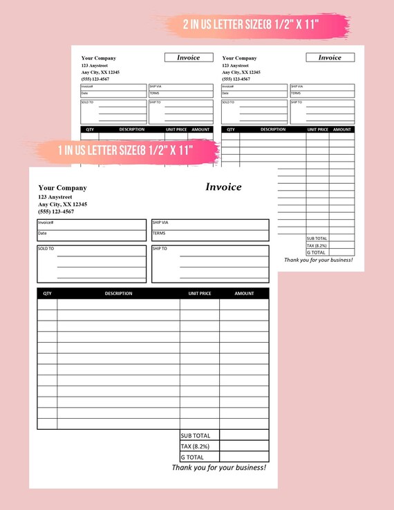 invoice template printable invoice business form template etsy ireland