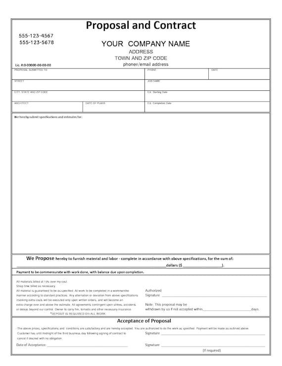 Contract Template Printable Proposal Contract Form
