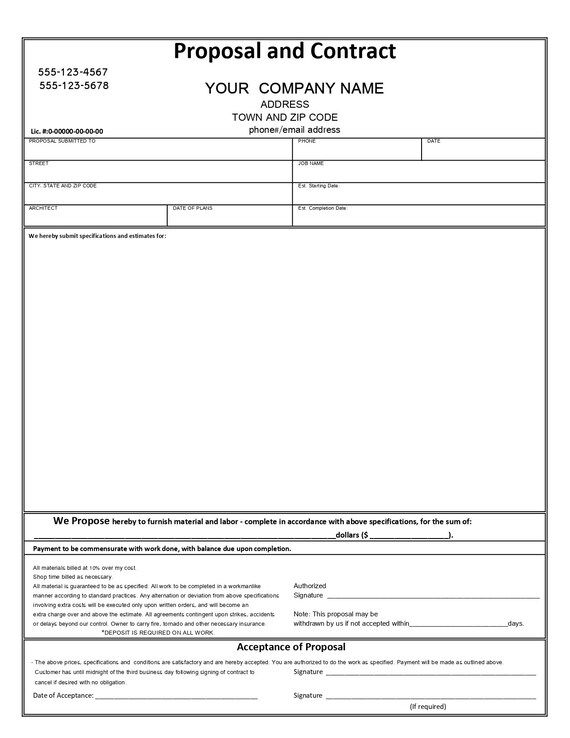 Contract Template Printable Proposal Contract Form 