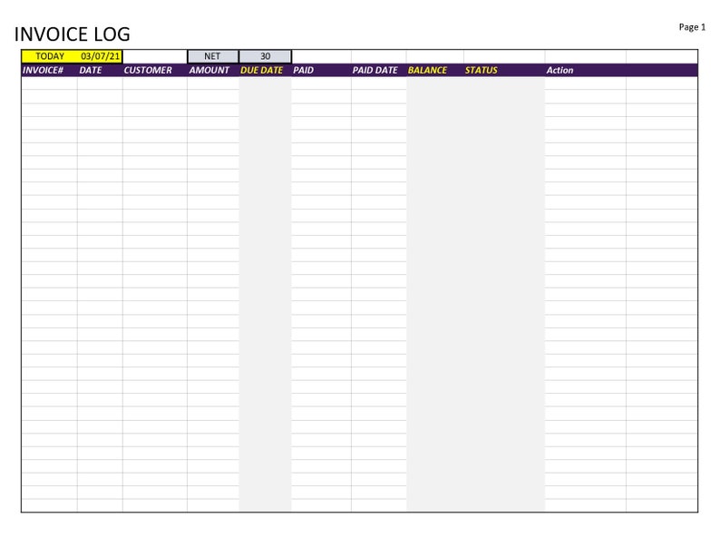 Log Invoices Templete Invoice Log in Excel/ Invoice Tracker / Auto Calculate / Printable ...