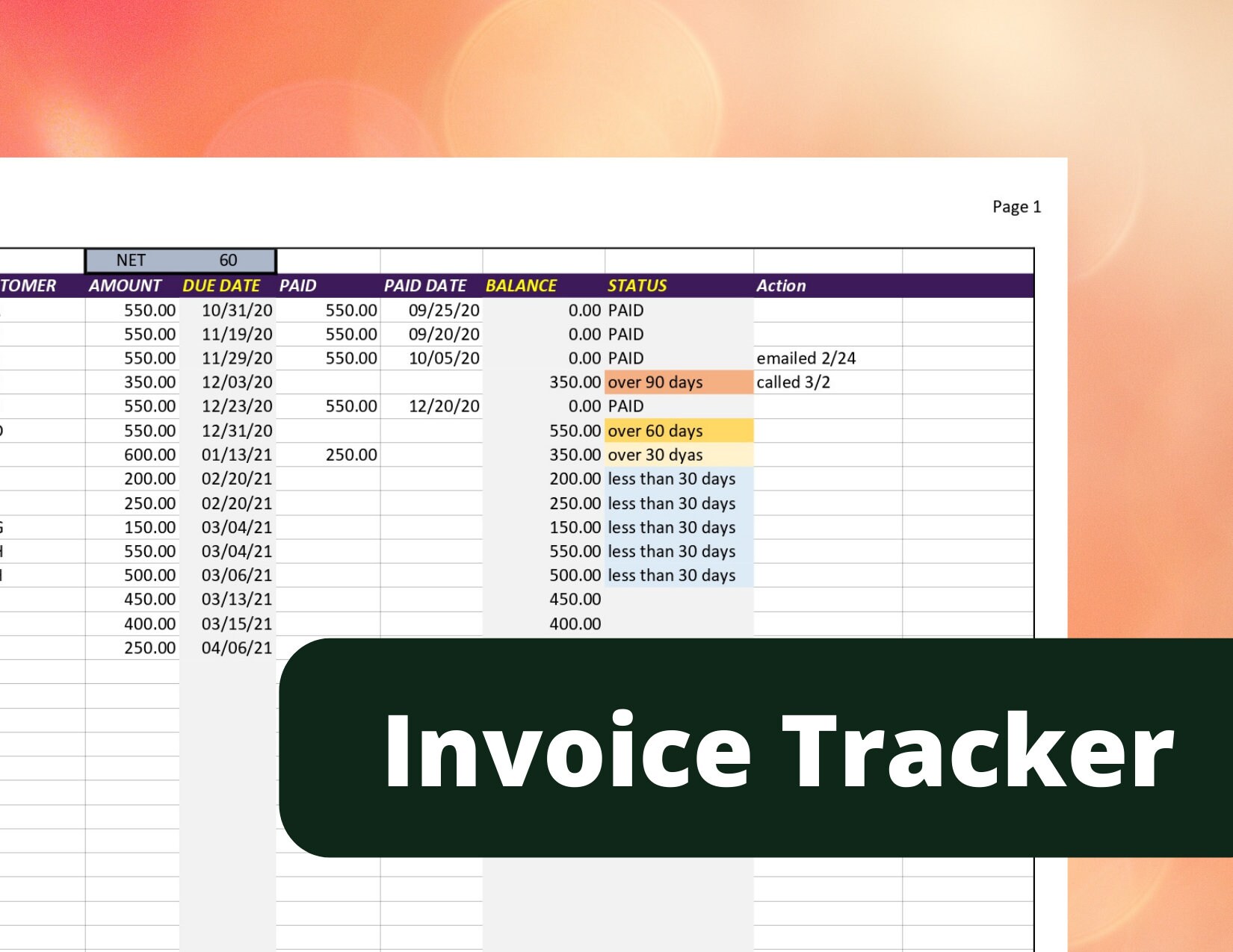 Invoice Log in Excel/ Invoice Tracker / Auto calculate / Etsy