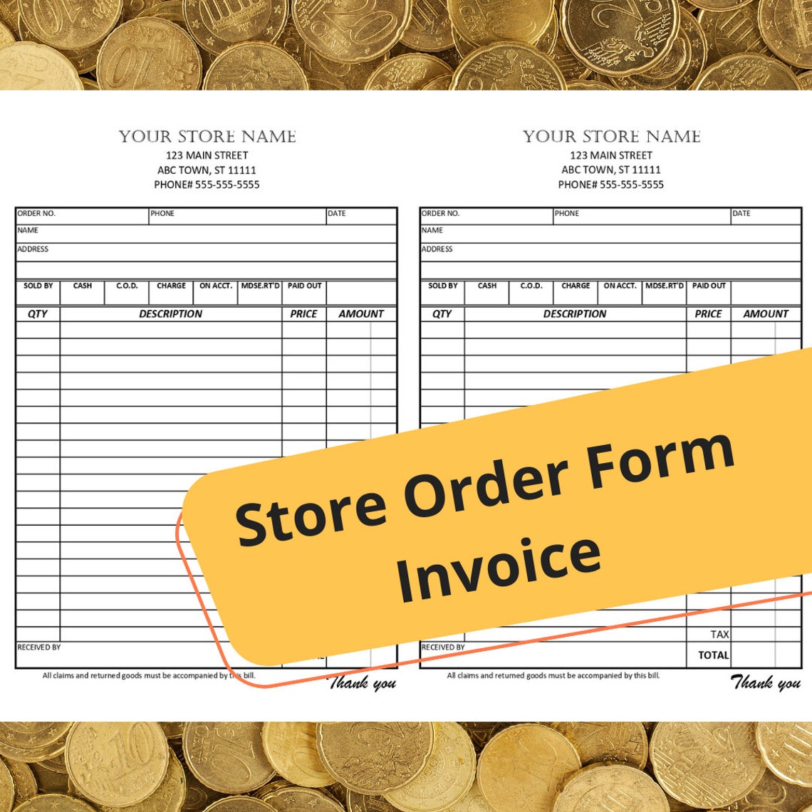 Simple Order Form for Store Front / Editable Printable Invoice ...