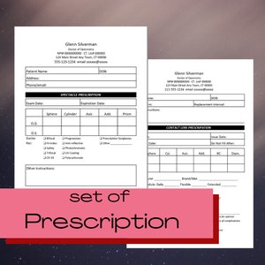 Editable Prescription set for Optometry / Contact Lens & Spectacle Prescription / Optometrist Forms / EXCEL Form