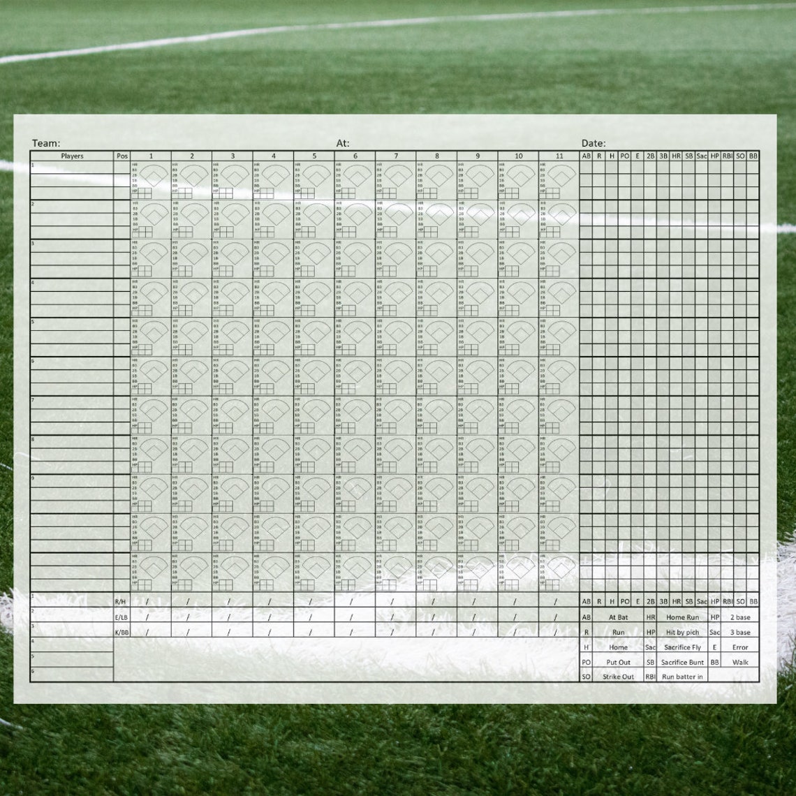Baseball and Softball Scorebook Template / Printable Score Sheet Baseball and Softball Scorebook Template / Printable Score Sheet