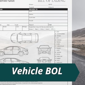Vehicle Bill of Lading template / Printable / Business form template / BOL Digital Download / Editable BL form/ Excel