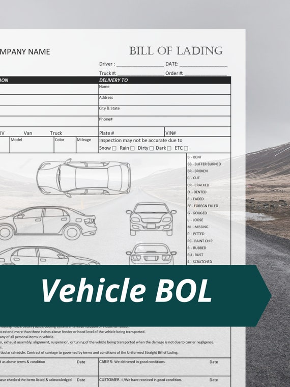 Vehicle Bill of Lading Template / Printable / Business Form Etsy