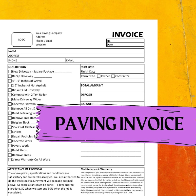 PAVING Service Estimate & Invoice / Business Form Template / Digital
