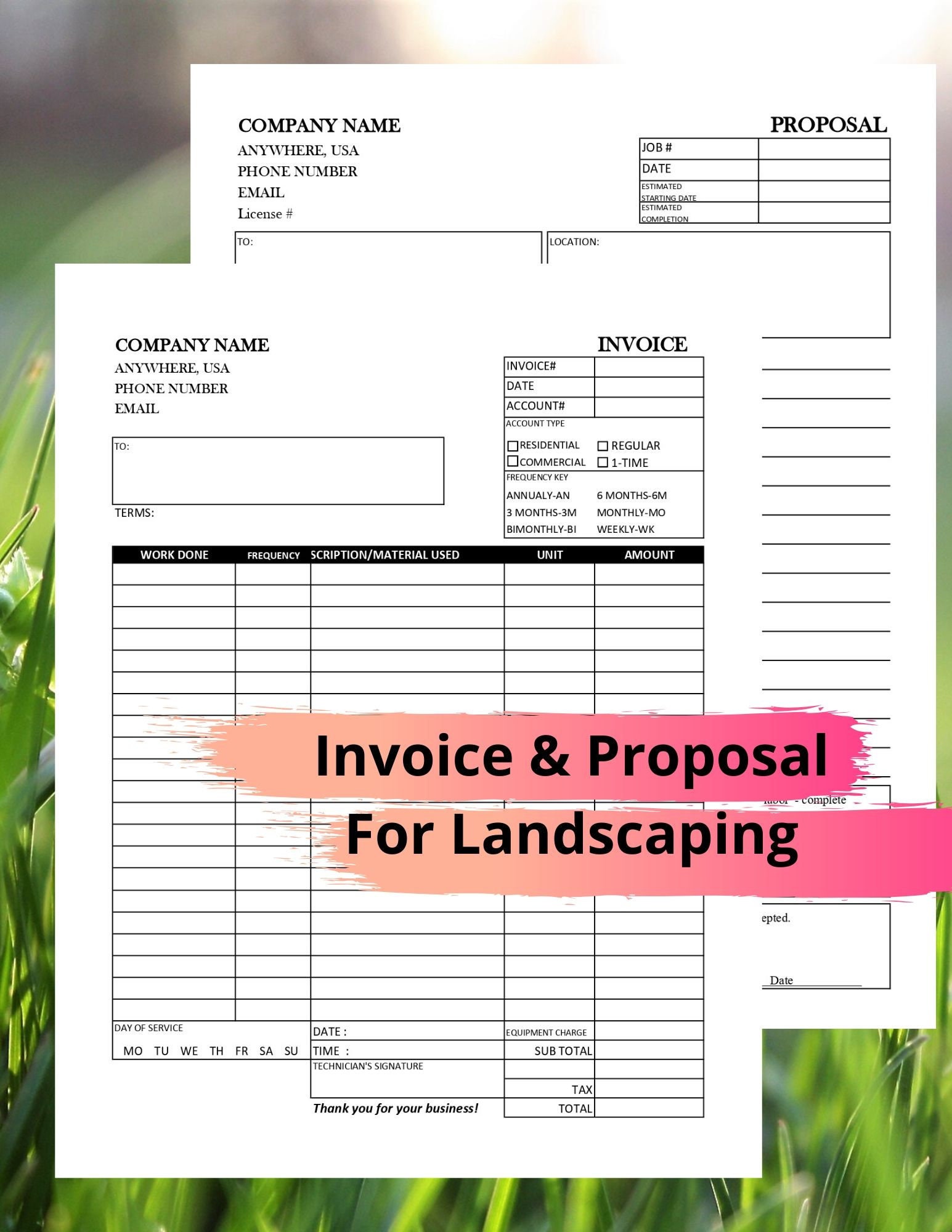 Set of Invoice & Proposal for Landscaping Template / Printable Set of Invoice & Proposal for Landscaping Template / Printable