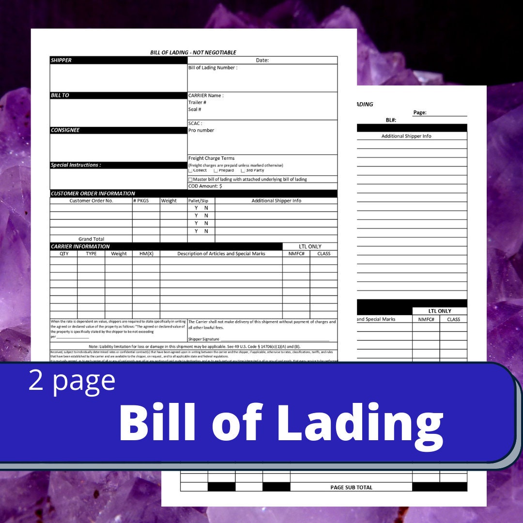 2-page-bill-of-lading-template-printable-bl-with-supplement-page-bol-digital-download-editable-bl-form-excel-etsy for Printable Bill Of Lading Free 2 Page Bill of Lading Template / Printable / BL With Supplement Page / BOL Digital Download / Editable BL Form/ Excel - Etsy for Printable Bill Of Lading Free