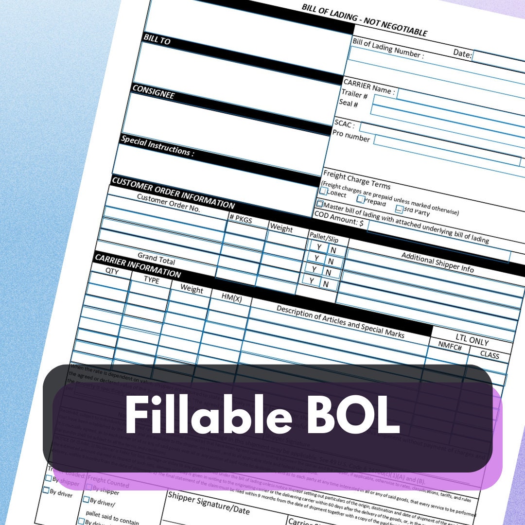 Fillable Bill of Lading Template / Printable / Business Form Template / BOL Digital Download / PDF BL Form/ - Etsy fillable-bill-of-lading-template-printable-business-form-template-bol-digital-download-pdf-bl-form-etsy
