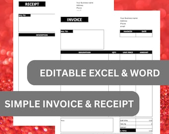 Set di semplici modelli di fatture e ricevute / Completamente modificabili / EXCEL e WORD / Download istantaneo digitale /