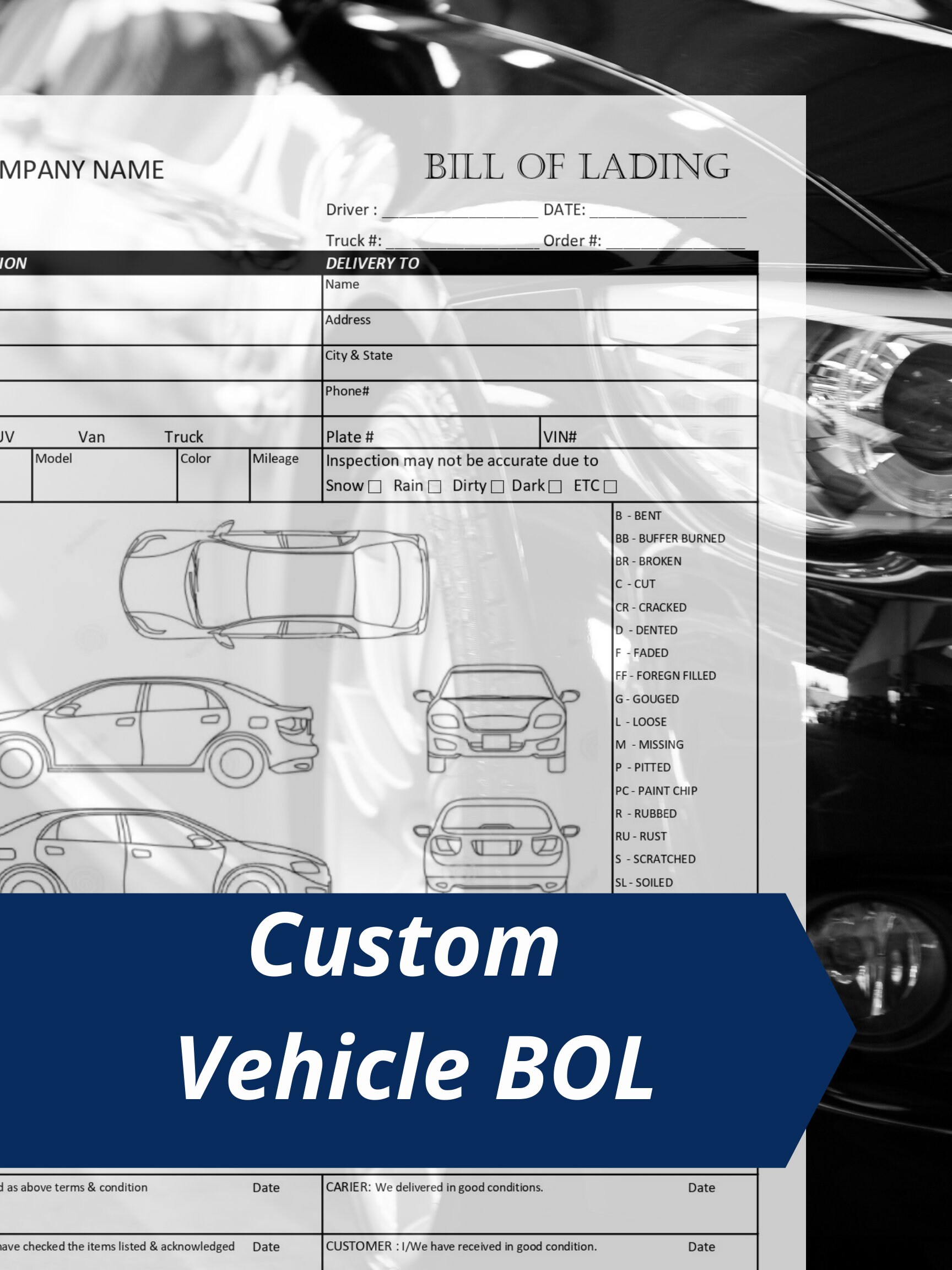 Custom Bill of Lading for Vehicle Transport / Download Proof of ...