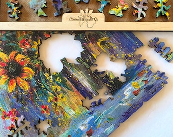 Sunflower Floral Art Wooden Puzzle | Whimsical Laser Cut Wood Pieces (224)