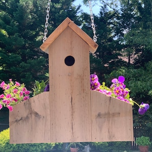 Wooden Bird House, Planter || Handmade Garden Decor, Garden Gift, Flower Planter, Outdoor Planter, Mother&#39;s Day Gift