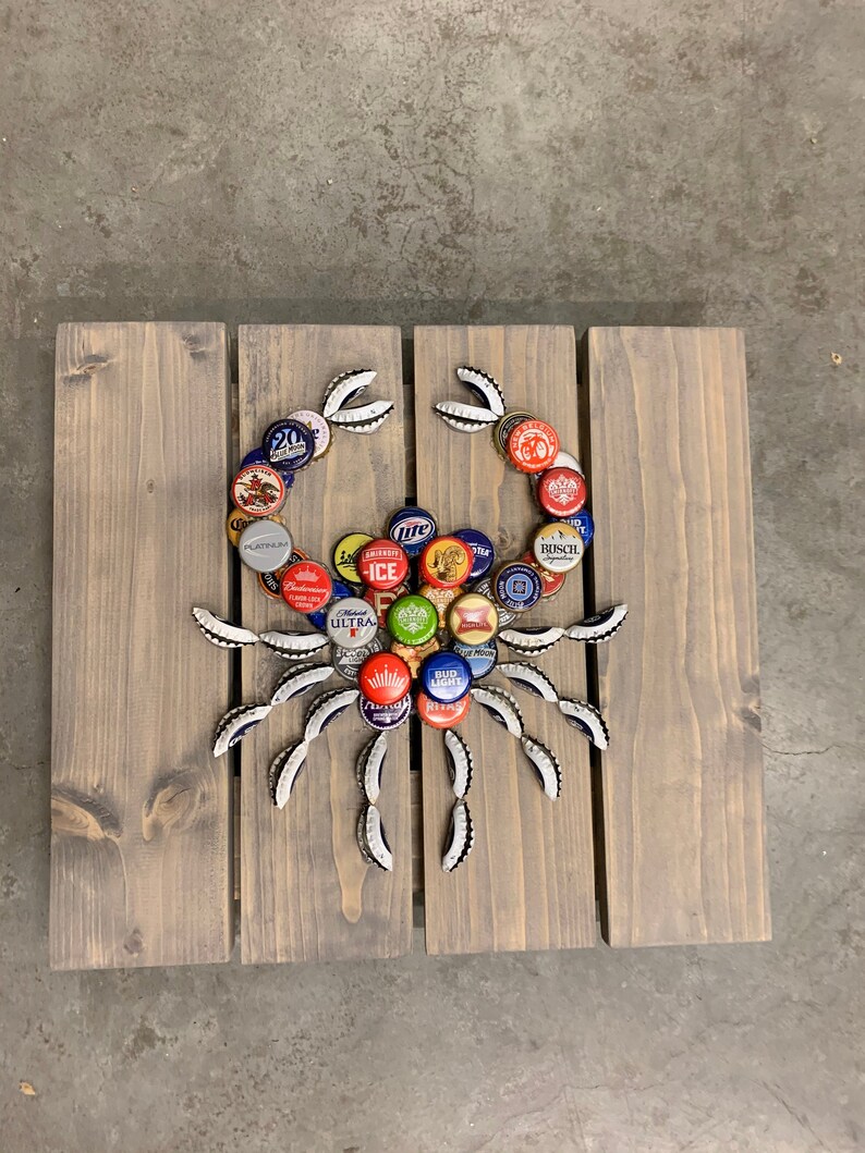 Wood Bottle Cap Crab Crab Art Beer Bottle Cap Art Etsy