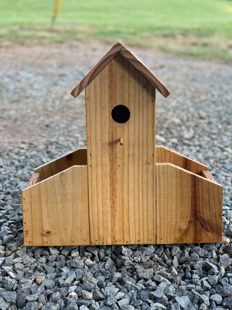 Wooden Bird House Planter Handmade Garden Decor Garden Etsy