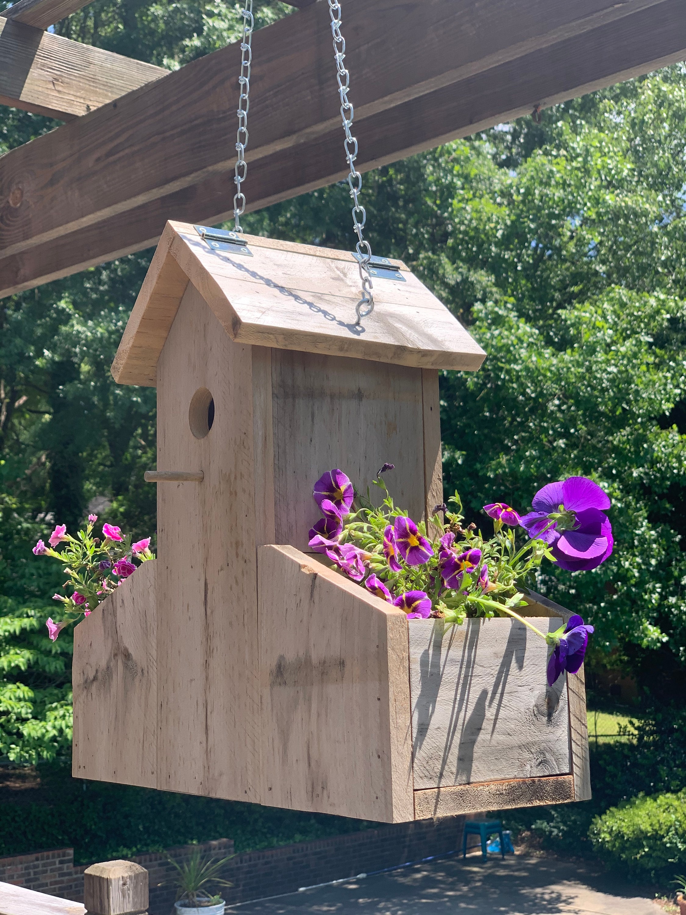 Wooden Bird House Planter Handmade Garden Decor Garden Etsy