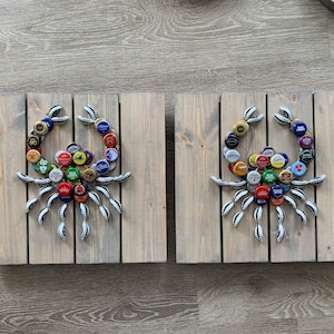 Wood Bottle Cap Crab, Crab Art, Beer Bottle Cap Art || Beachhouse Decor, Coastal Decor, Beach House Decor, Lake House Decor