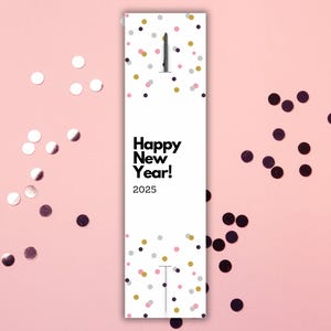 Wunderkerzenhalter &quot;Happy New Year 2025&quot; zum Ausdrucken // Konfetti // Neujahr Party Geschenk // Silvester Deko // 2 Größen // Digital