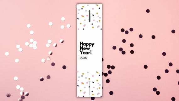 Wunderkerzenhalter "Happy New Year 2025" zum Ausdrucken // Konfetti // Neujahr Party Geschenk // Silvester Deko // 2 Größen // Digital