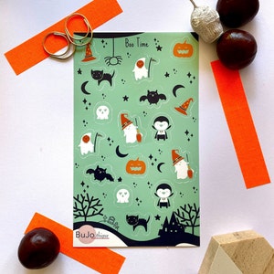 Kleine gruselige Halloween Sticker // Herbstliches Vinyl Stickersheet // 16 süße Motive im Kawaii Stil // Bullet Journal // Scrapbooking