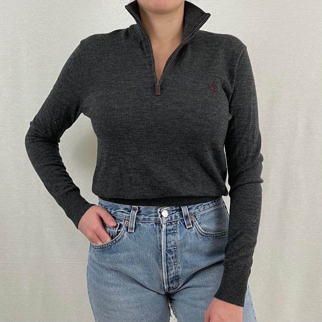 Vintage Charcoal Grey Ralph Lauren Quarter Zip Sweater Etsy