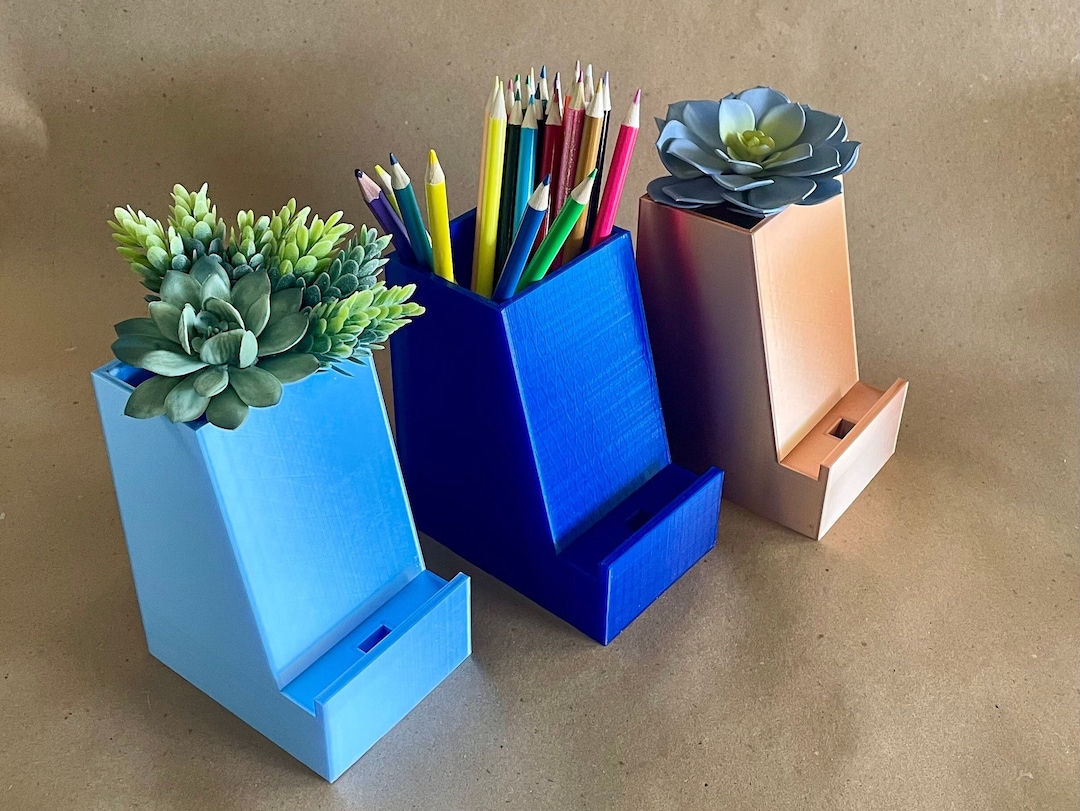 Modern Phone Stand 3d Printed Copper Finish Desk Holder Desk Organizer Accessory Phone Holder