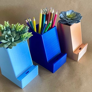 Modern Phone Stand | 3d Printed | Copper Finish | Desk Holder | Desk Organizer Accessory | Phone Holder | Succulent  Vase | Multiple Colors