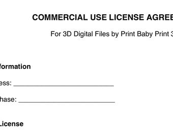 Commercial Use License | Print Baby Print 3D | License to Sell Physical 3D Printed Products from STL Files