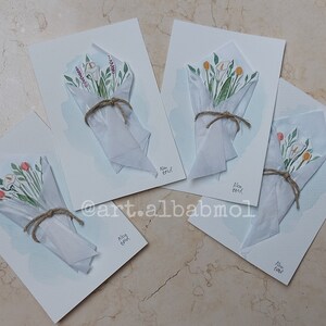 3D Original Aquarell Gemälde Blumenstrauß (einzeln verkauft) von Alba BMol Art