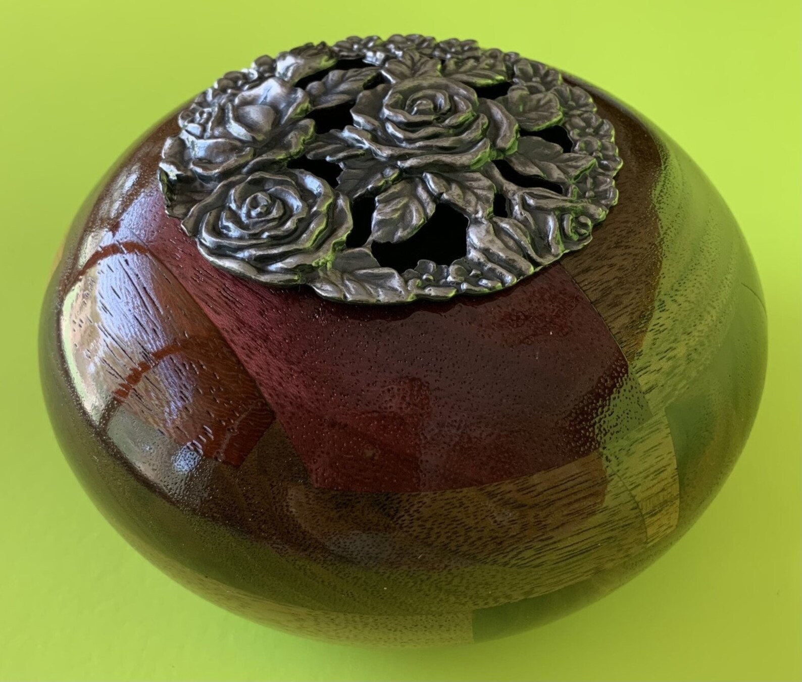 Mixed Hardwoods Potpourri Bowl with Rose motif lid Etsy