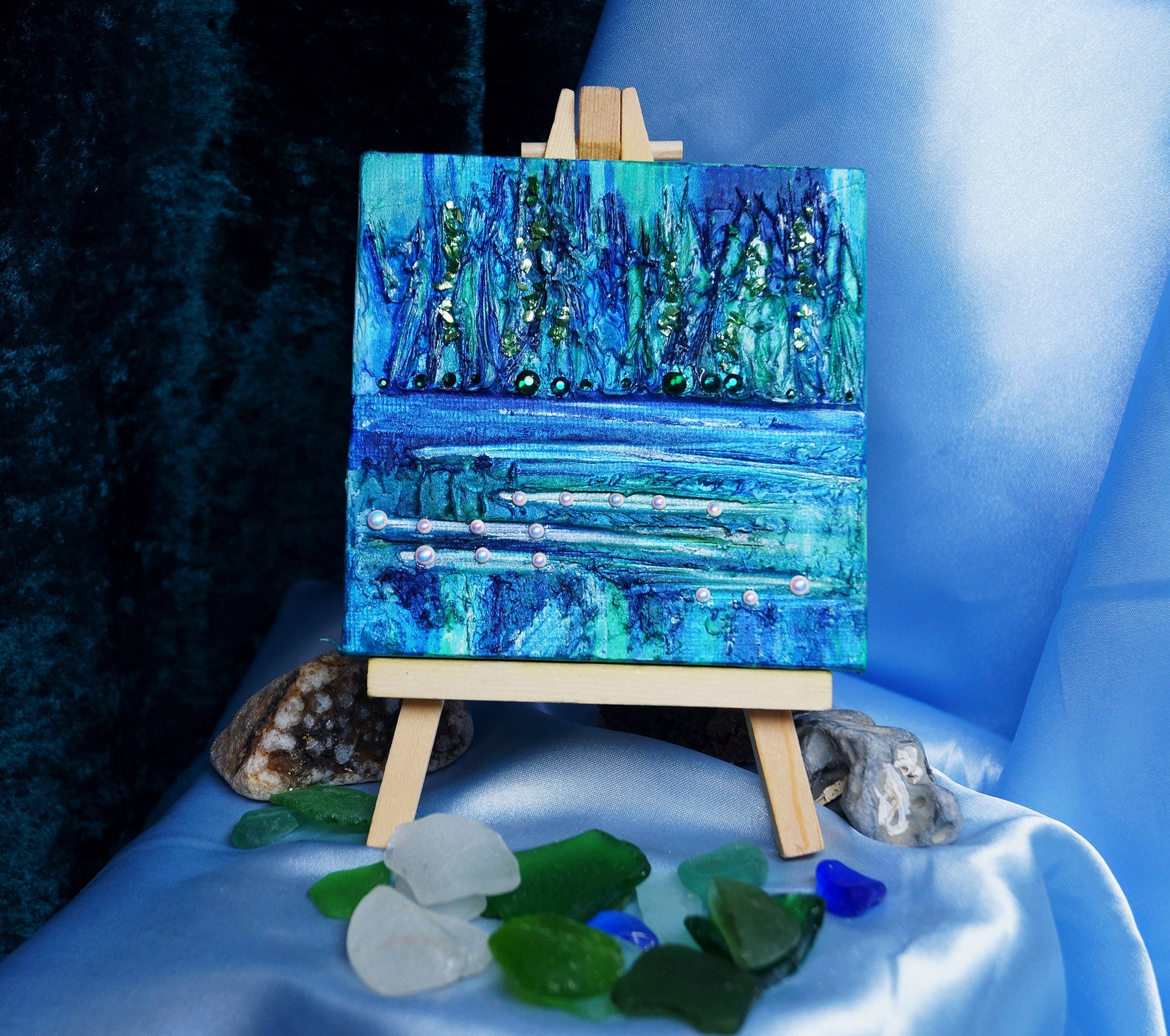 Blue Wall Hanging Mixed Media Art Blue Mixed Media Original | Etsy