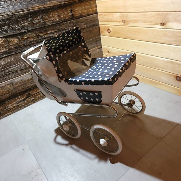 Antique stroller for doll White and Blue Circles