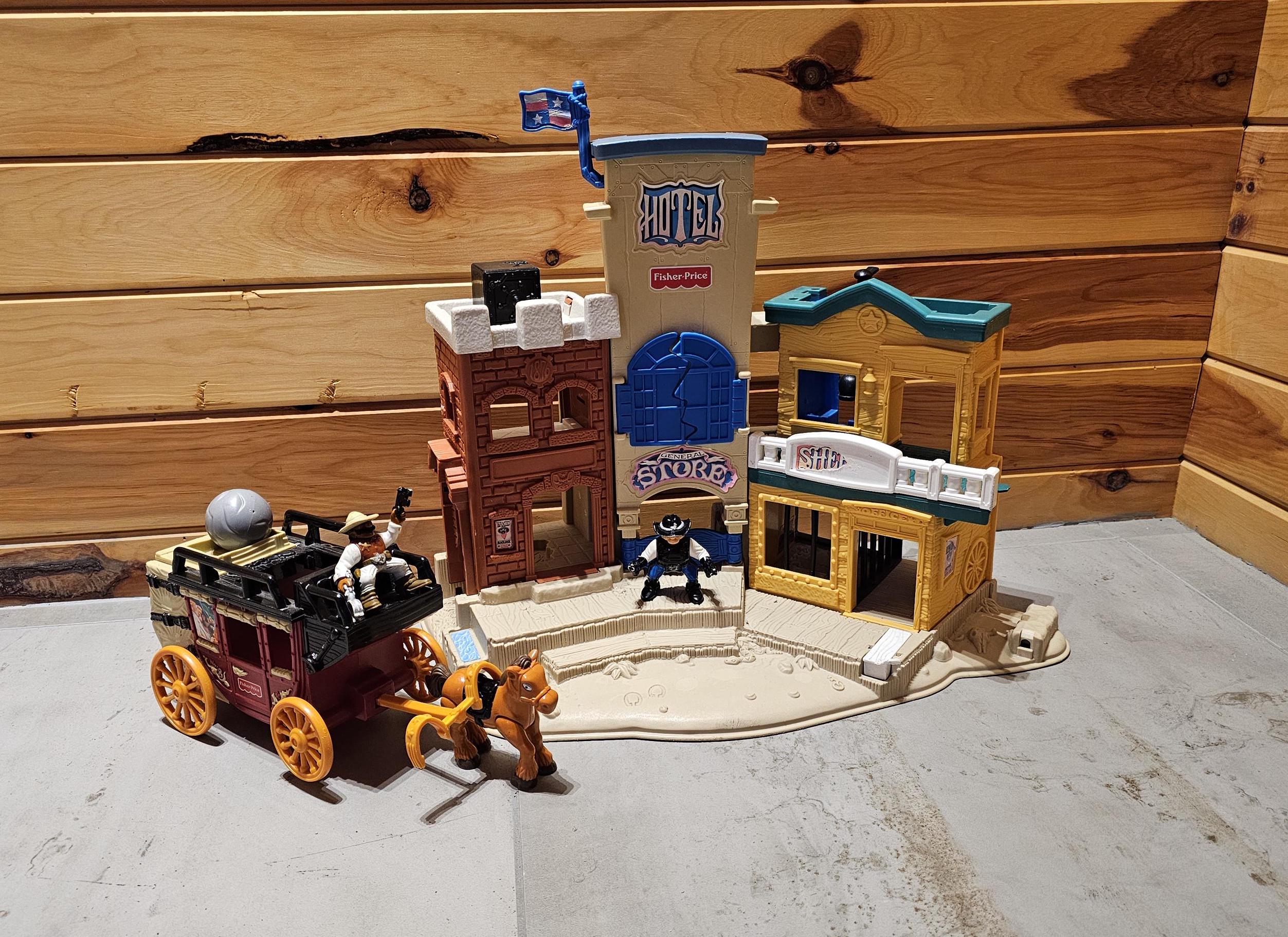 Lot Figurines Fisher Price Great Adventures – Cow-boy Et Taureau, Vintage