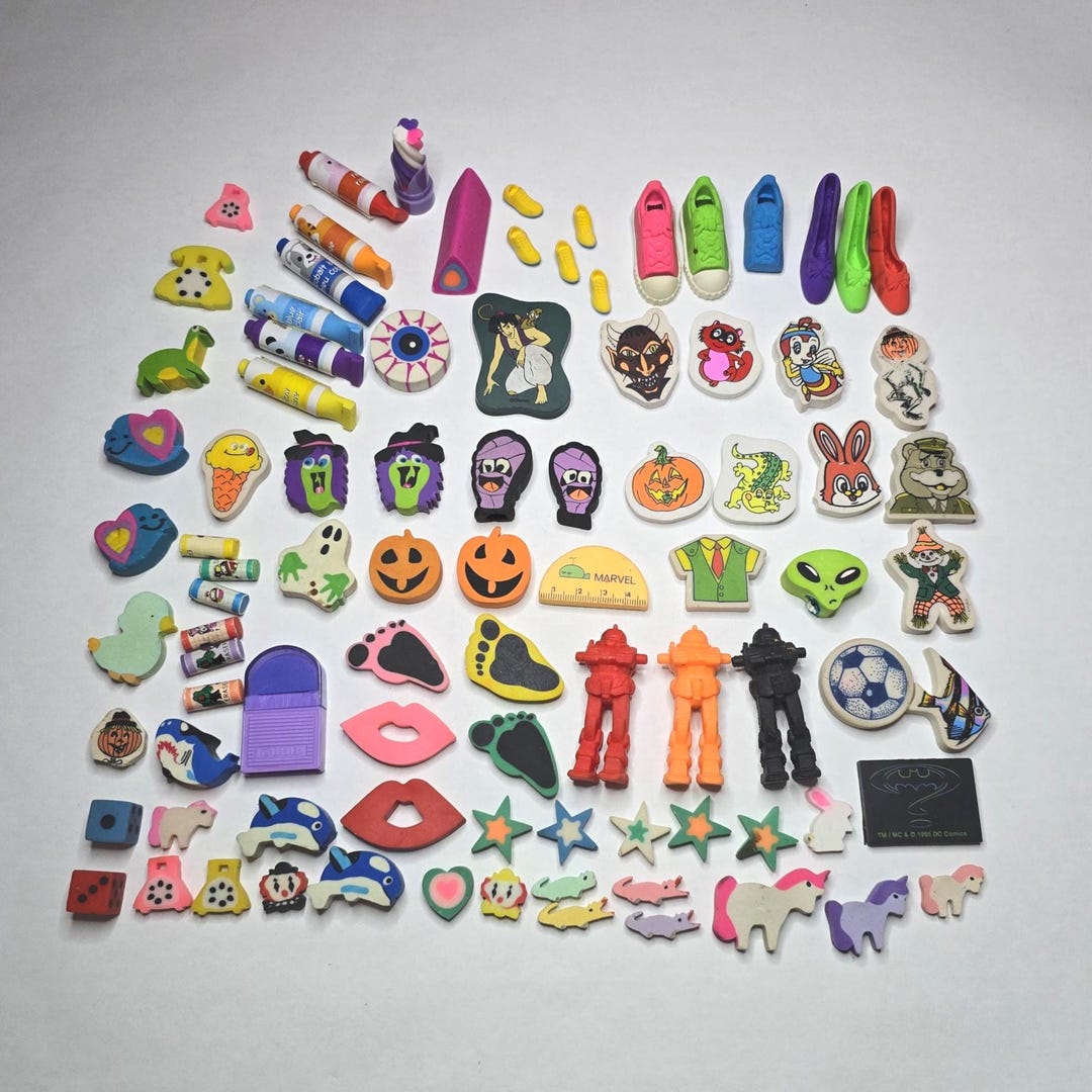 Vintage Erasers From the 1980s/90s - Set of 91 Erasers - Etsy