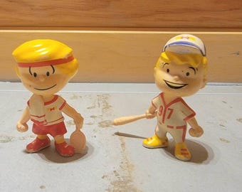 Hygrade Hot dog Figurine Tennis Baseball Vintage 2 inches