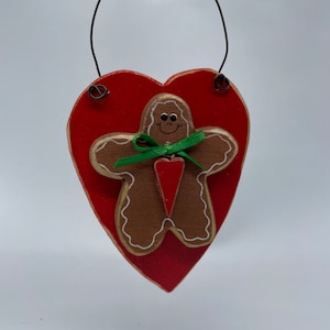 Gingerbread On Red Heart Ornament