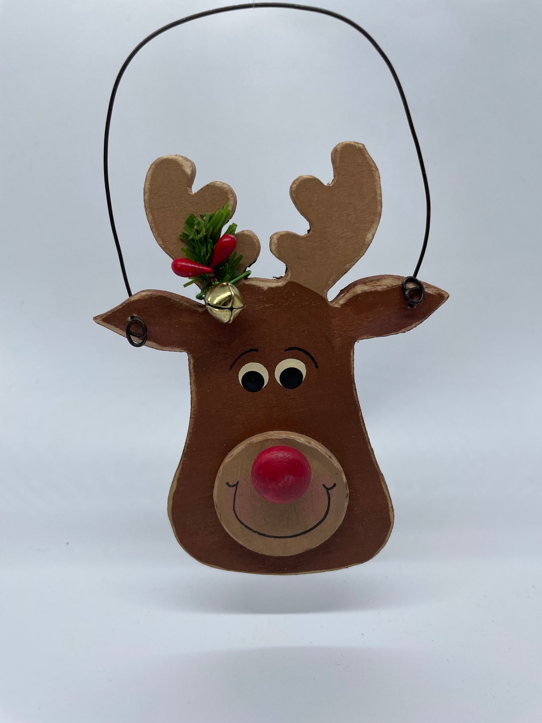 Small Rudolf Head Wooden Rudolf Head Ornament - Etsy