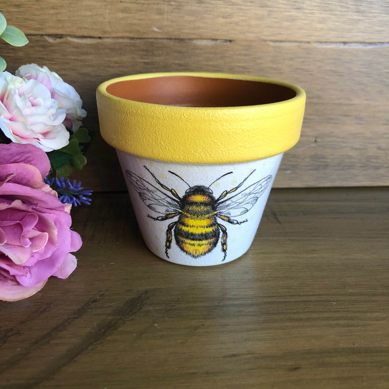 Bee Plant Pot Bumble Bee Decoupage Garden Flower Pot Etsy