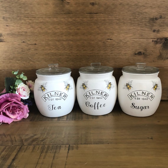 bee tea coffee sugar canisters