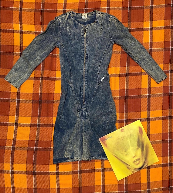 80s Acid Wash Denim Zipper Dress
