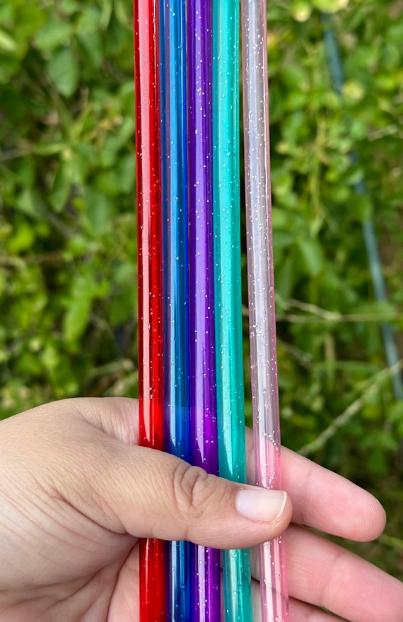 Reusable Clear Plastic Glitter Straws, Long Hard Tumbler