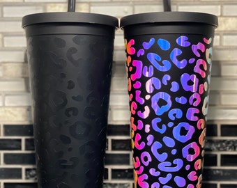 Leopard Tumbler, Matte Water Bottle with Straw, Holographic leopard cup, animal print cup, leopard gift, personalized leopard tumbler,